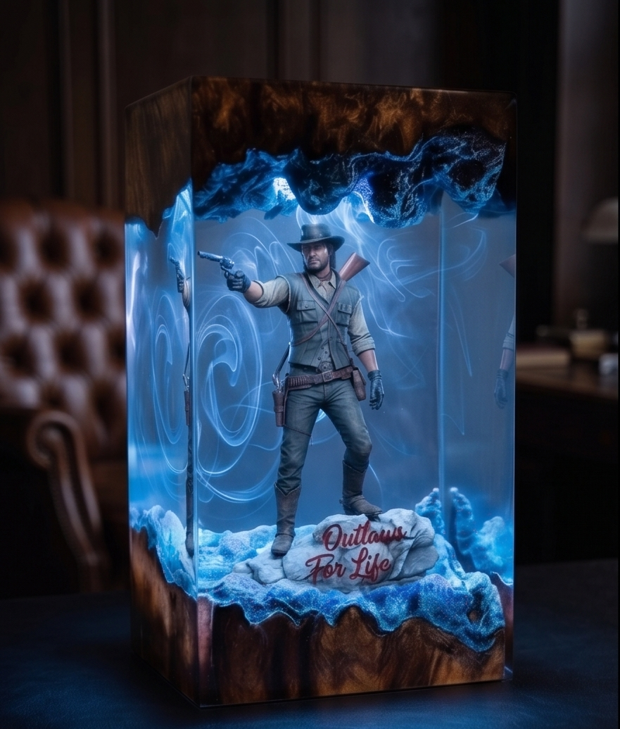 Red Dead Redemption Resin Lamp Arthur Morgan Silhouette Diorama Night Light for Gamers